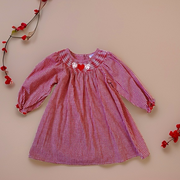 Girls Valentine's Red & White Gingham Smocked Heart Embroidery Dress Brand New - Picture 14 of 16